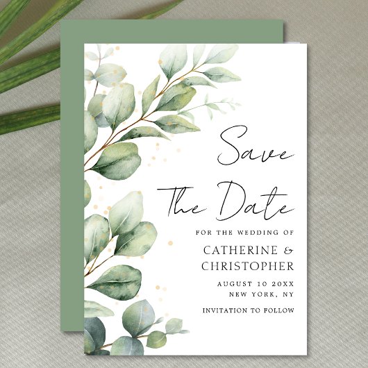 Waterverf Eucalyptus Greenery Script Weddenschap Save The Date