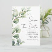 Waterverf Eucalyptus Greenery Script Weddenschap Save The Date (Staand voorkant)