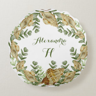 Waterverf Eucalyptus Greenery Seashell Rond Kussen