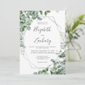 Waterverf Eucalyptus Greenery Silver Geo Wedding Kaart (Staand voorkant)