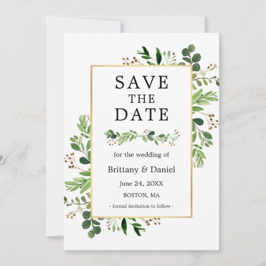 Waterverf Eucalyptus Greenery sparen de Datum Kaar Save The Date (Voorkant)