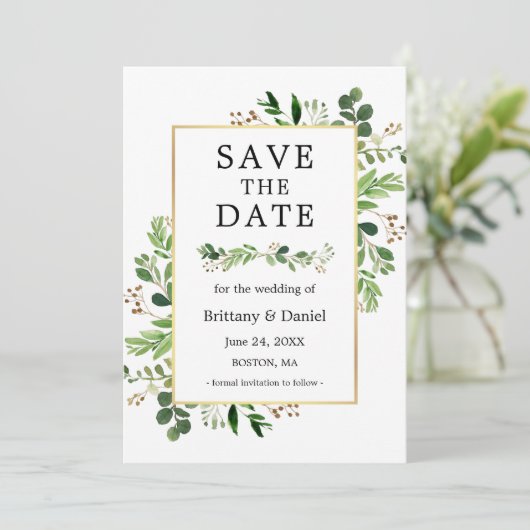 Waterverf Eucalyptus Greenery sparen de Datum Kaar Save The Date (Staand voorkant)