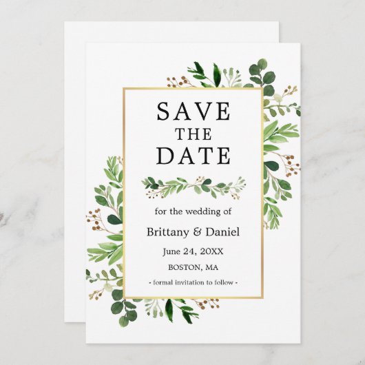 Waterverf Eucalyptus Greenery sparen de Datum Kaar Save The Date (Voorkant / Achterkant)