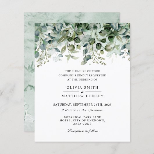 Waterverf eucalyptus greenery trouwuitnodiging (Voorkant / Achterkant)