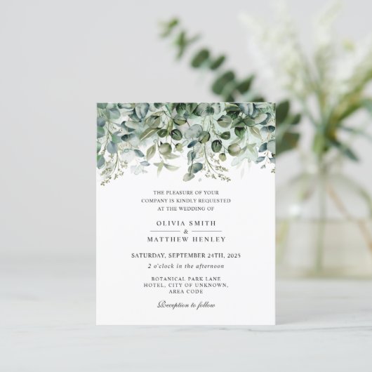 Waterverf eucalyptus greenery trouwuitnodiging (Staand voorkant)