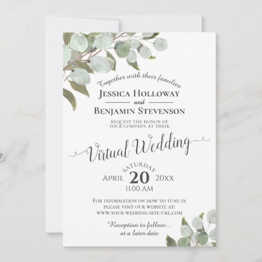 Waterverf Eucalyptus & Greenery Virtual Wedding Kaart (Voorkant)