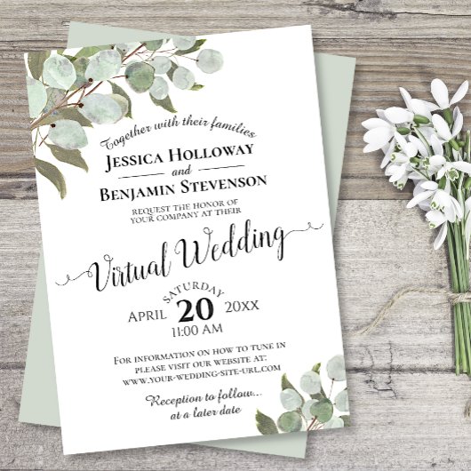Waterverf Eucalyptus & Greenery Virtual Wedding Kaart