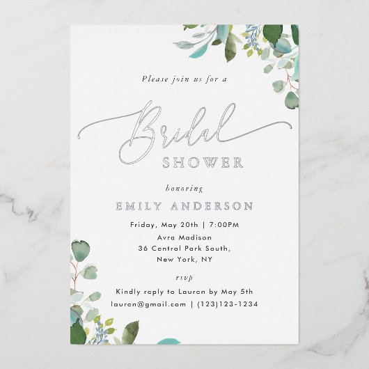 Waterverf Eucalyptus Greenery Vrijgezellenfeest Folie Uitnodiging (Voorkant)