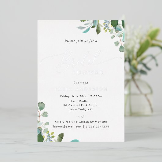 Waterverf Eucalyptus Greenery Vrijgezellenfeest Folie Uitnodiging (Staand Voorkant)