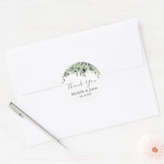 Waterverf Eucalyptus Greenery Weddenschap Hartelij Ronde Sticker (Envelop)