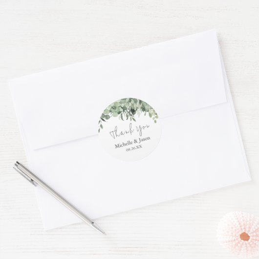 Waterverf Eucalyptus Greenery Weddenschap Hartelij Ronde Sticker (Envelop)