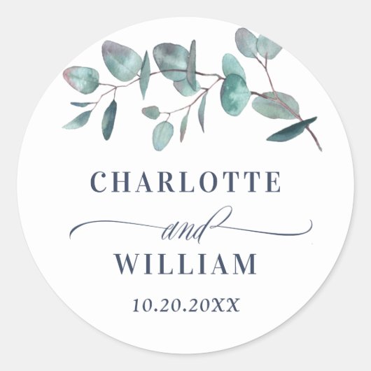 Waterverf Eucalyptus Greenery Weddenschap Hartelij Ronde Sticker (Voorkant)