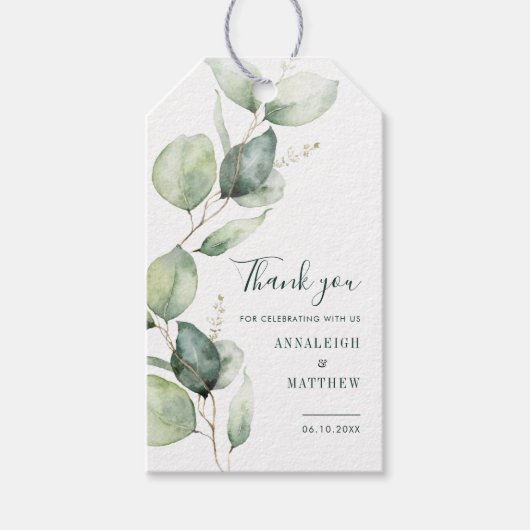 Waterverf Eucalyptus Greenery Wedding Cadeaulabel (Voorkant)