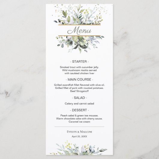 Waterverf Eucalyptus Greenery Wedding Dinner Menu (Voorkant)