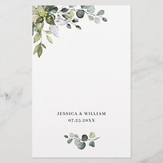 Waterverf Eucalyptus Greenery Wedding Dinner Menu (Achterkant)
