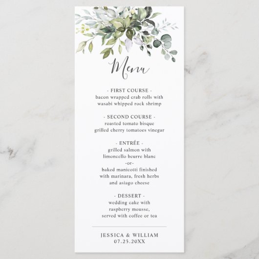 Waterverf Eucalyptus Greenery Wedding Dinner Menu (Voorkant)