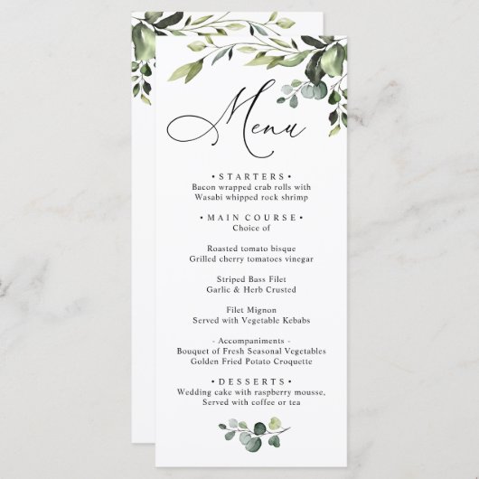 Waterverf Eucalyptus Greenery Wedding Dinner Menu (Voorkant / Achterkant)