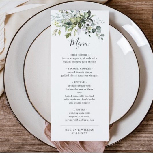 Waterverf Eucalyptus Greenery Wedding Dinner Menu