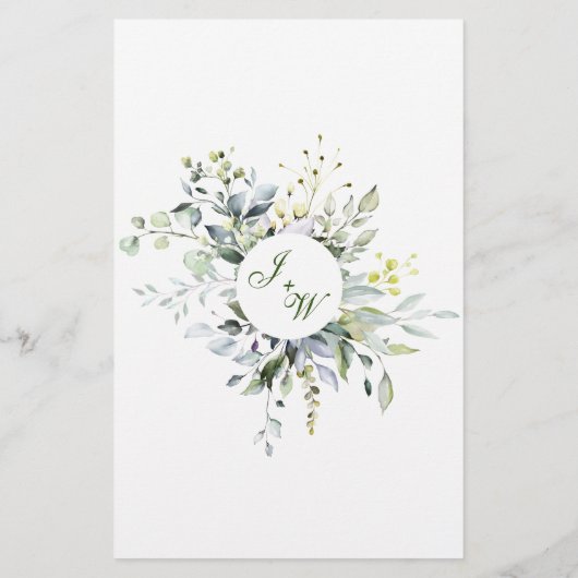 Waterverf Eucalyptus Greenery Wedding Dinner Menu (Achterkant)