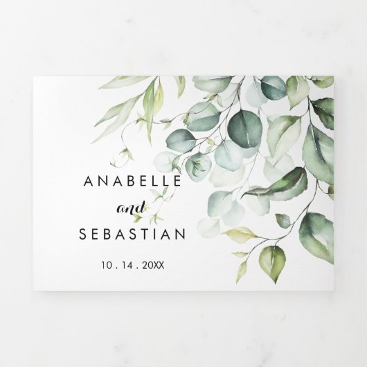 Waterverf Eucalyptus Greenery Wedding Drieluik Uitnodiging (Cover)