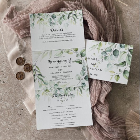 Waterverf Eucalyptus Greenery Wedding Drieluik Uitnodiging