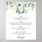 Waterverf Eucalyptus Greenery Wedding Drink Menu Poster (Voorkant)