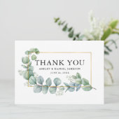 Waterverf Eucalyptus Greenery Wedding Gold Lijst Bedankkaart (Staand voorkant)