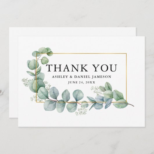 Waterverf Eucalyptus Greenery Wedding Gold Lijst Bedankkaart (Voorkant / Achterkant)