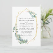Waterverf Eucalyptus Greenery Wedding Gold Lijst Kaart (Staand voorkant)