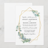 Waterverf Eucalyptus Greenery Wedding Gold Lijst Kaart (Voorkant / Achterkant)