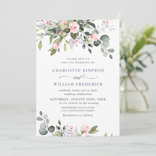 Waterverf Eucalyptus Greenery Wedding Invitation Kaart (Staand voorkant)