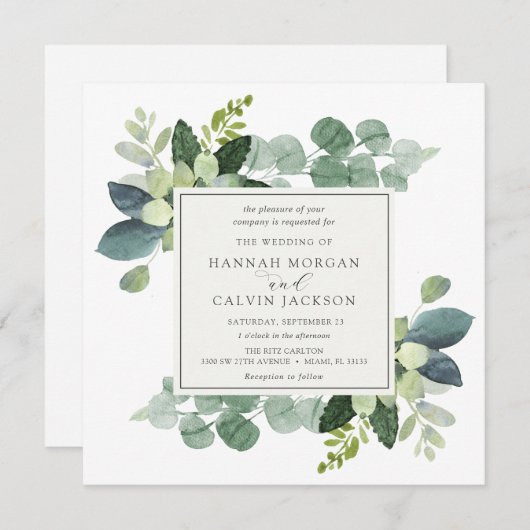 Waterverf Eucalyptus Greenery Wedding Invitation Kaart (Voorkant / Achterkant)