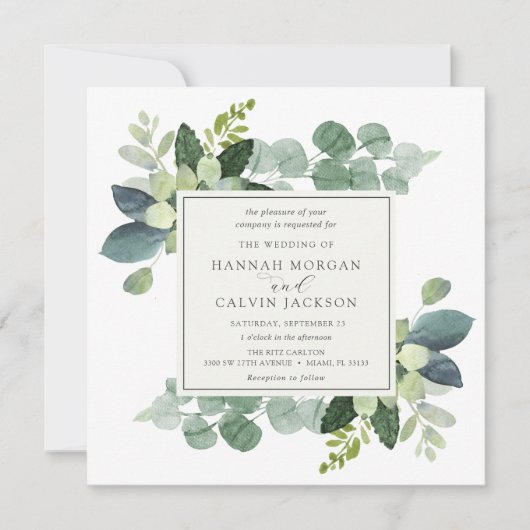 Waterverf Eucalyptus Greenery Wedding Invitation Kaart (Voorkant)