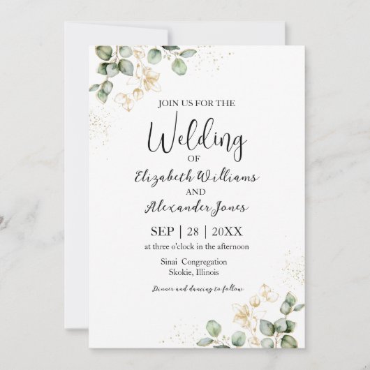 Waterverf Eucalyptus Greenery Wedding Invitation Kaart (Voorkant)