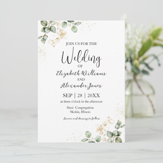 Waterverf Eucalyptus Greenery Wedding Invitation Kaart (Staand voorkant)