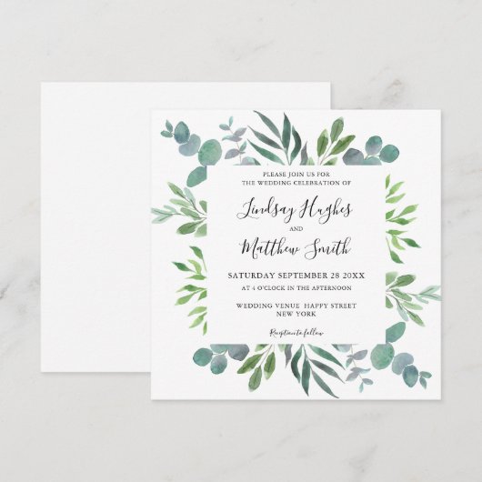 Waterverf Eucalyptus Greenery Wedding Invitation Kaart (Voorkant / Achterkant)