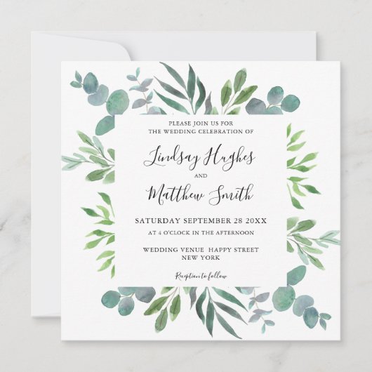 Waterverf Eucalyptus Greenery Wedding Invitation Kaart (Voorkant)