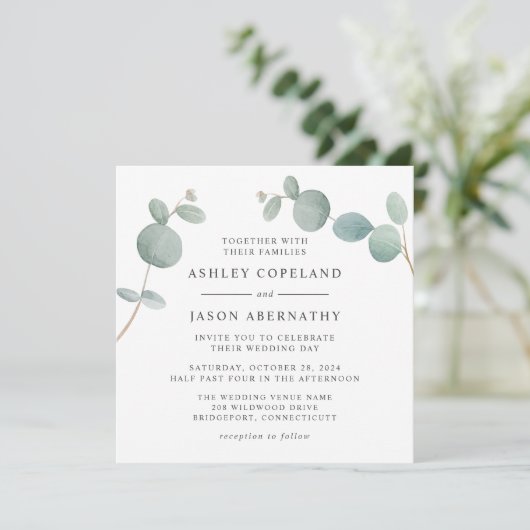 Waterverf Eucalyptus Greenery Wedding Invitation Kaart (Staand voorkant)