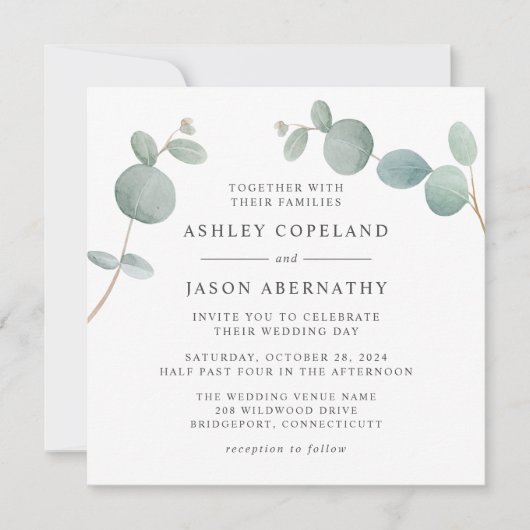 Waterverf Eucalyptus Greenery Wedding Invitation Kaart (Voorkant)