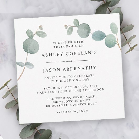 Waterverf Eucalyptus Greenery Wedding Invitation Kaart