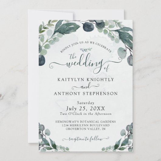 Waterverf Eucalyptus Greenery Wedding Invitation Kaart (Voorkant)