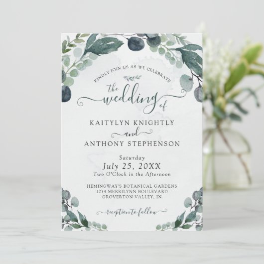 Waterverf Eucalyptus Greenery Wedding Invitation Kaart (Staand voorkant)