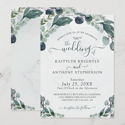 Waterverf Eucalyptus Greenery Wedding Invitation Kaart (Voorkant / Achterkant)