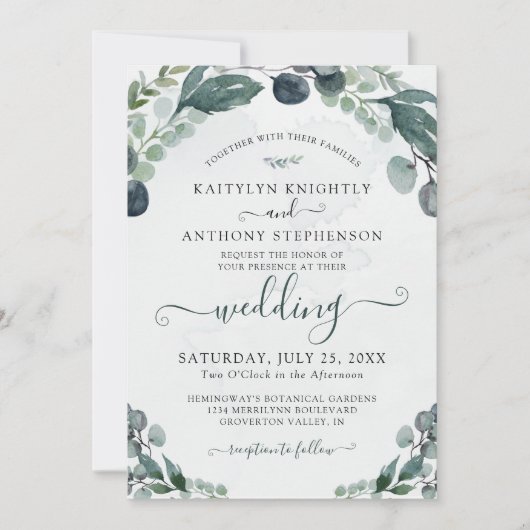 Waterverf Eucalyptus Greenery Wedding Kaart (Voorkant)