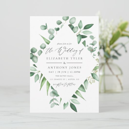 Waterverf Eucalyptus Greenery Wedding Kaart (Staand voorkant)