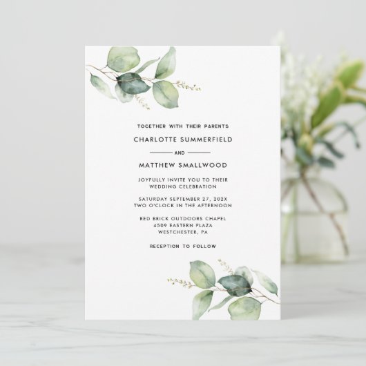Waterverf Eucalyptus Greenery Wedding Kaart (Staand voorkant)