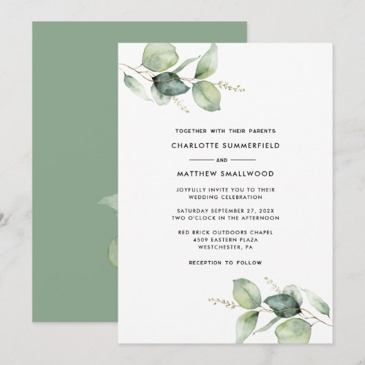 Waterverf Eucalyptus Greenery Wedding Kaart (Voorkant / Achterkant)