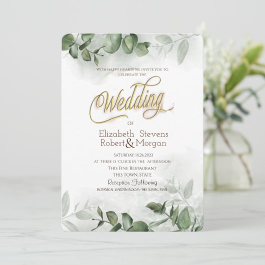 Waterverf Eucalyptus Greenery Wedding Kaart (Staand voorkant)