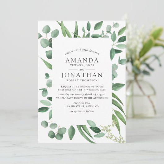 Waterverf Eucalyptus Greenery Wedding Kaart (Staand voorkant)