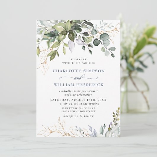 Waterverf Eucalyptus Greenery Wedding Kaart (Staand voorkant)